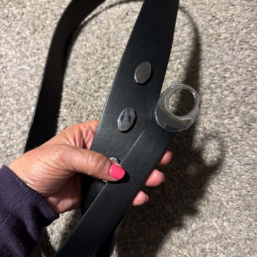 Grommet Oval Buckle Belt Black L/XL